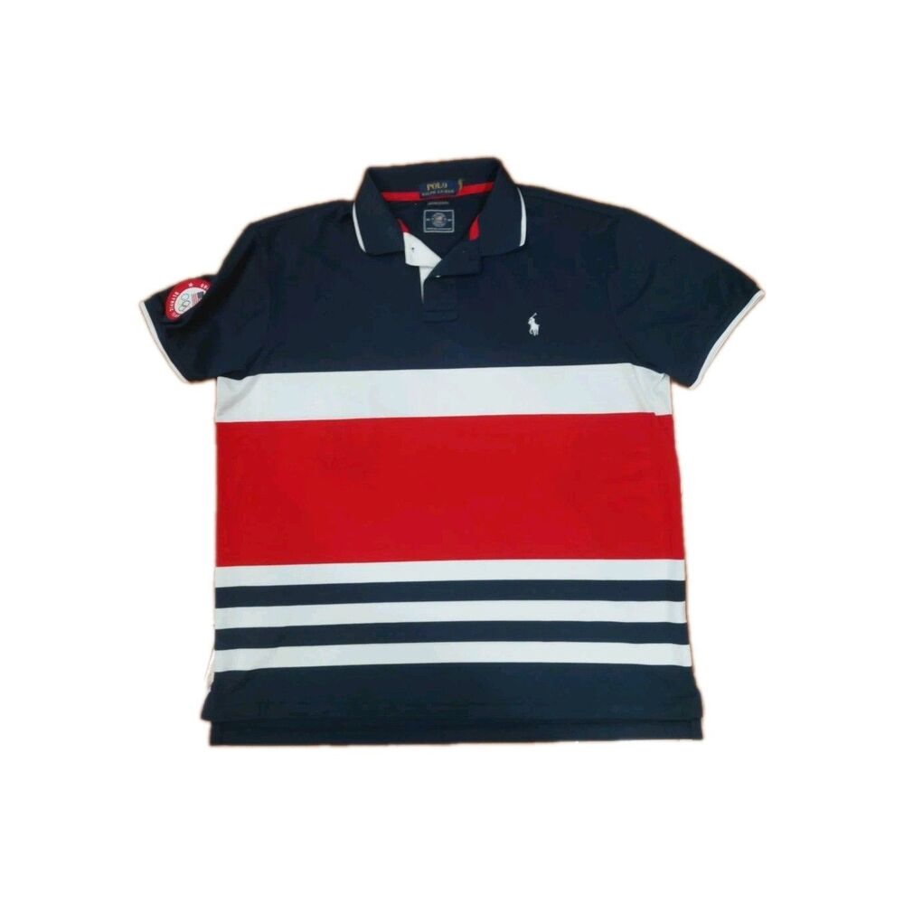 POLO RALPH LAUREN 2020 USA OLYMPIC TEAM POLO SHIRT NAVY RED WHITE Sz L USA Flag